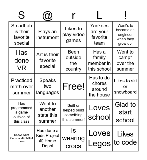 SmartLab First Day Bingo Card