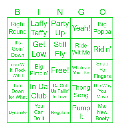 Hip Hop Party Bingo Card