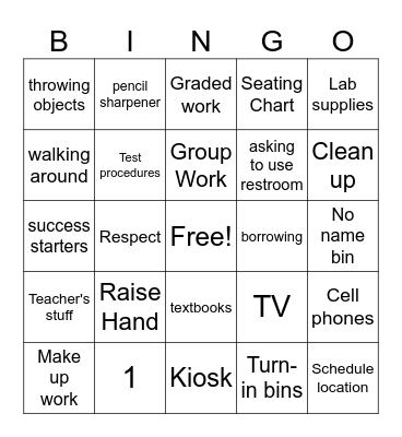 Classroom Expectations Bingo Card