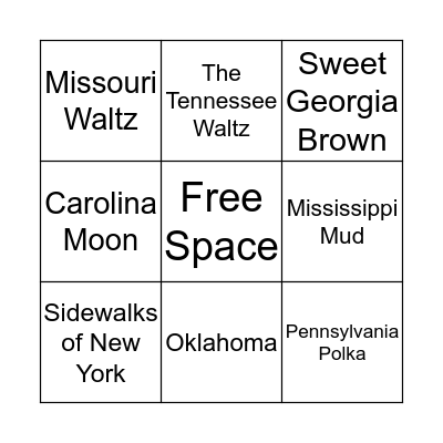State Song Bingo Card