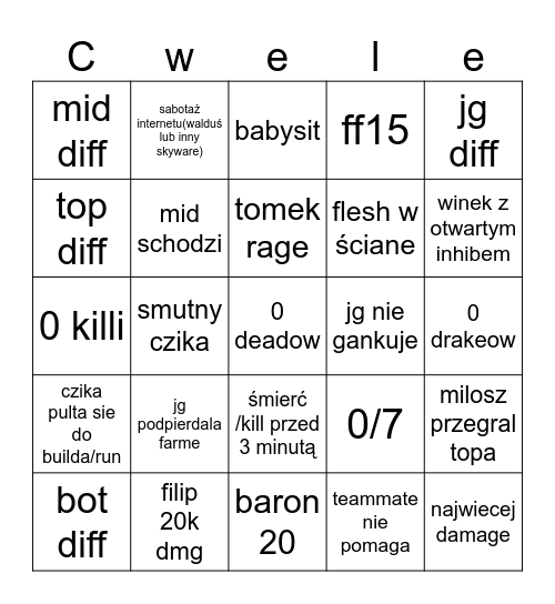 Cwel Bingo Card