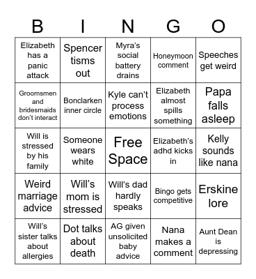 Rehearsal Dinner Bingo Card