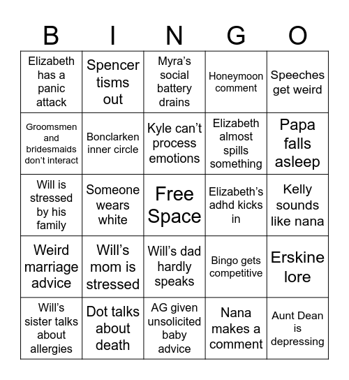 Rehearsal Dinner Bingo Card