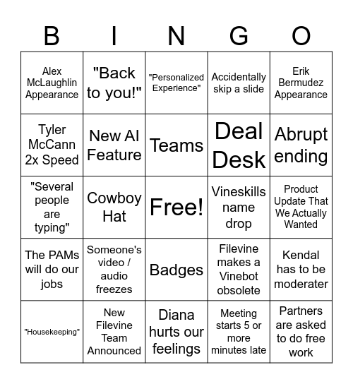 FV CIP Meeting Bingo Card Bingo Card