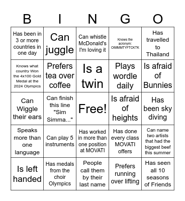 Movati Madness Bingo Card