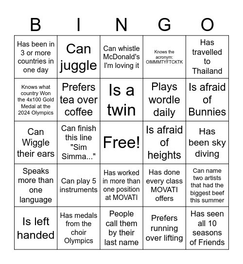 Movati Madness Bingo Card