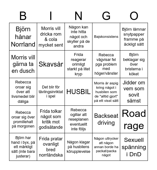 HUSBIL Bingo Card