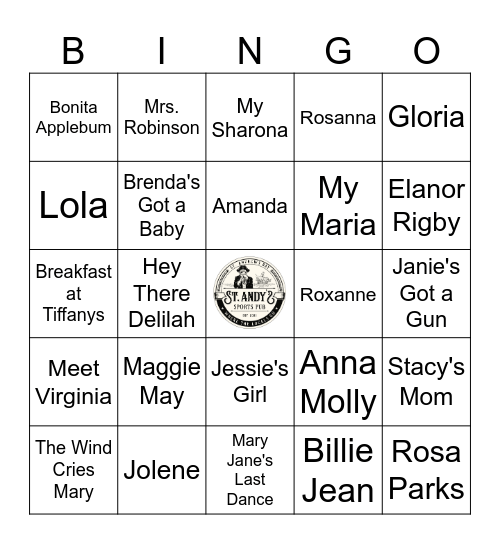 Songs With a Woman's Name in the Title Bingo Card