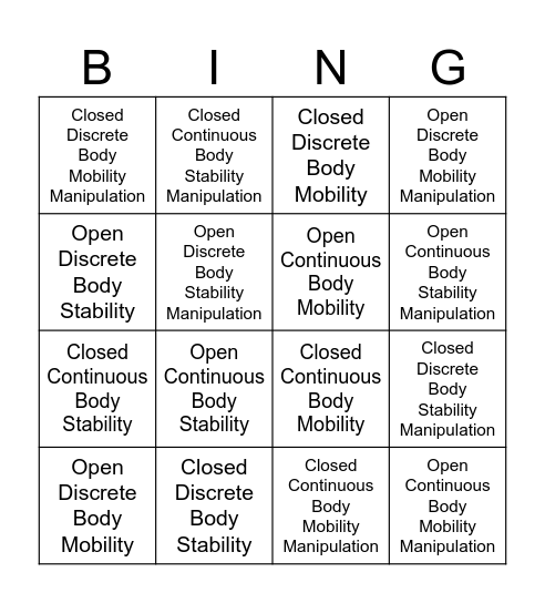 Task Taxonomy Bingo Card