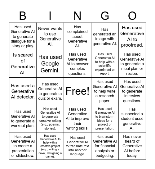 Untitled bingo card