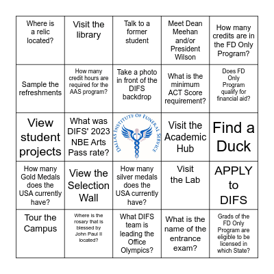 DIFS Open House Bingo Card