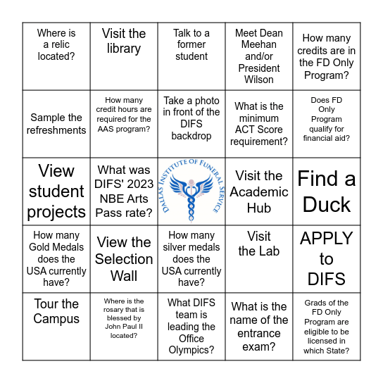 DIFS Open House Bingo Card