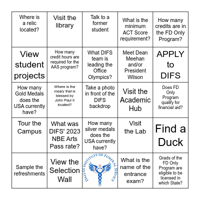 DIFS Open House Bingo Card