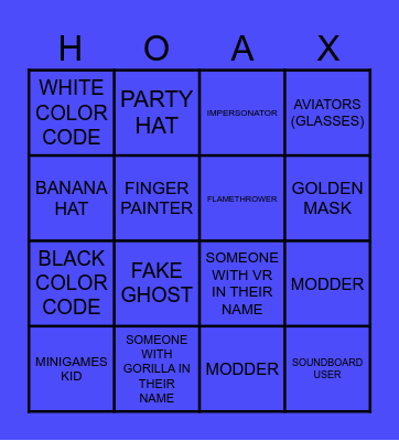 GORILLA TAG BINGO Card