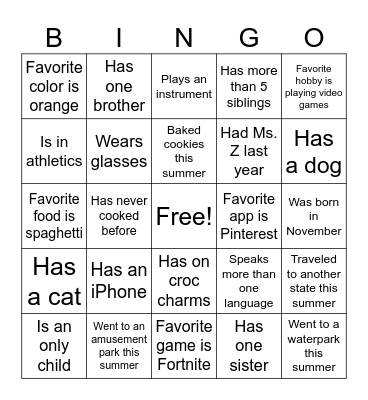 Untitled Bingo Card