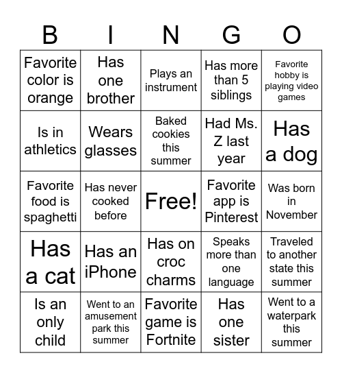 Untitled Bingo Card