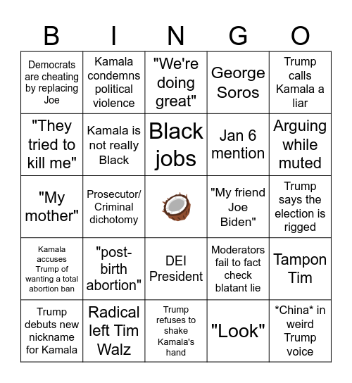 Debate Bingo Card