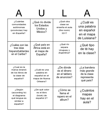 Primer día (2a) Bingo Card