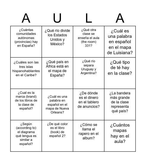 Primer día (2a) Bingo Card