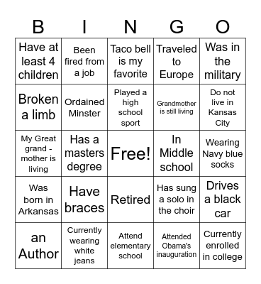 Williams - Get to Know U Bingo Card