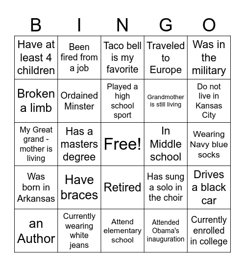 Williams - Get to Know U Bingo Card