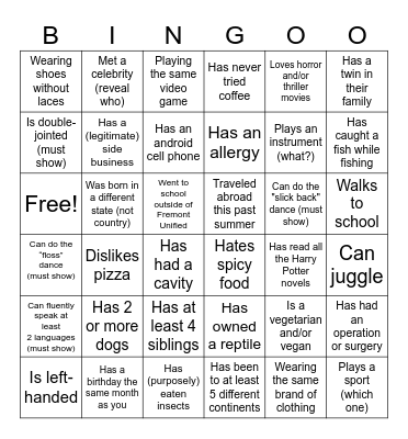 Get-to-Know BINGOO Bingo Card