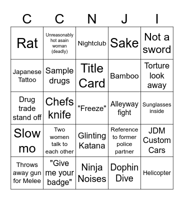 Samuri Cop Bingo Card