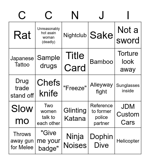 Samuri Cop Bingo Card