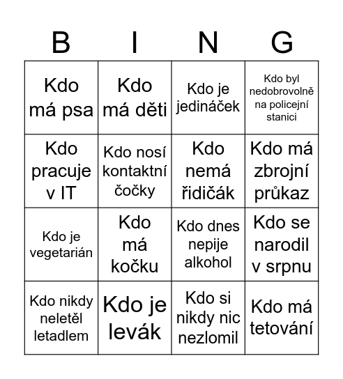 Svatební bingo Card