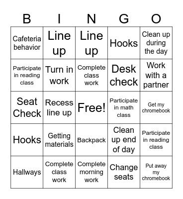 Back To School Bingo Card