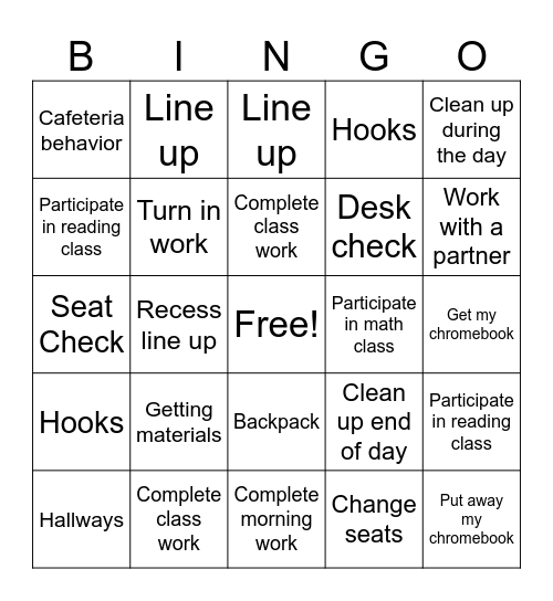 Back To School Bingo Card