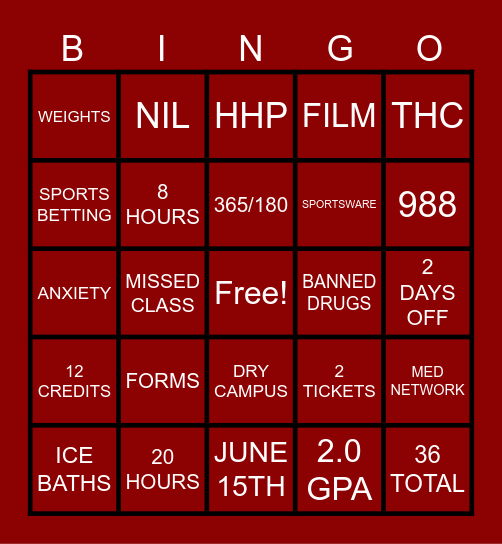 SPU COMPLIANCE/ SPORTS MED Bingo Card