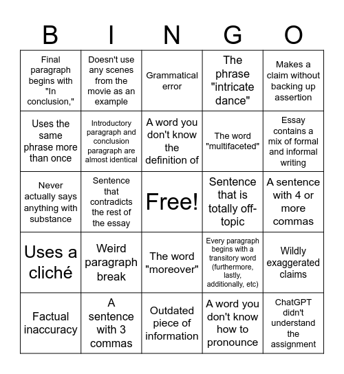 AI Bingo! Bingo Card