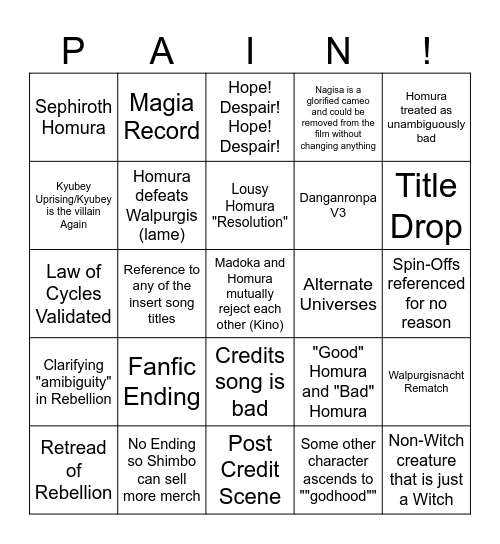 Madoka Movie 4 Bingo Card