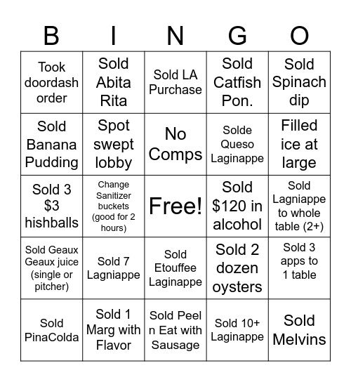 Cajun Steamer Bingo Card