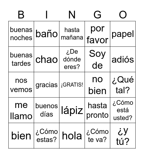 Saludos y despedidas Bingo Card