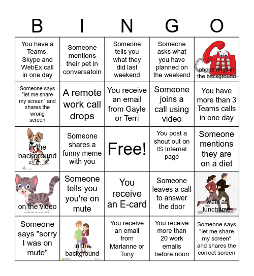 Work from Home Bingo Card