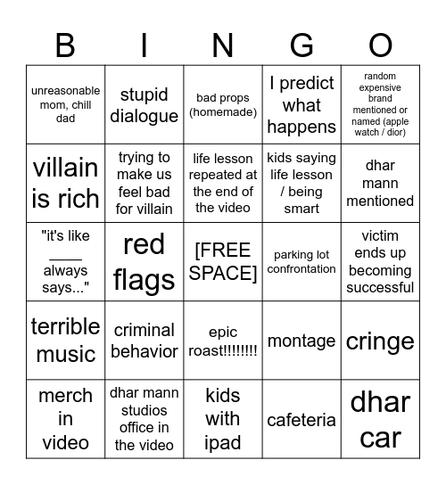 Dhar Mann Bingo v4 Bingo Card