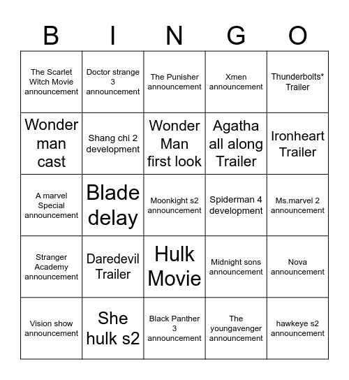 D23 Marvel Bingo Card