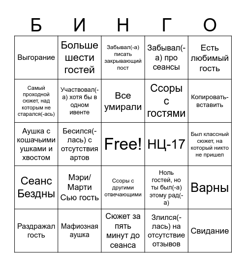 Опыт отвечающего в ПСМ Bingo Card