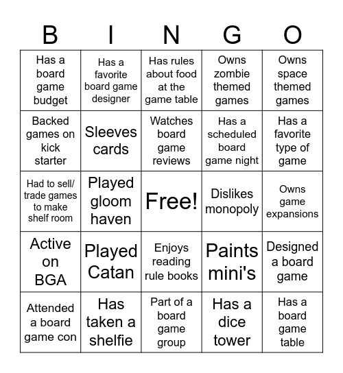 Board game bingo Card