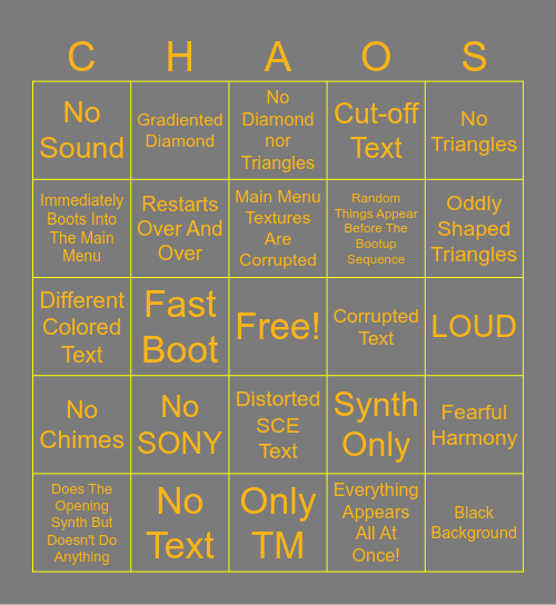 PS1 Bios Corruptions Bingo Card