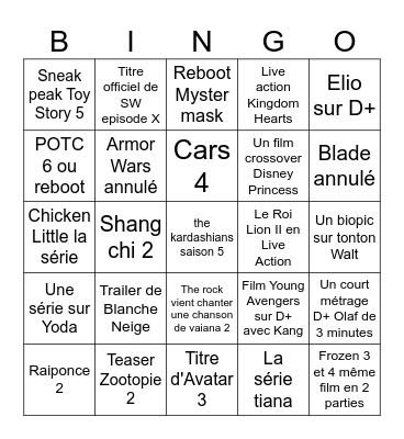 D23 - Entertainment Bingo Card