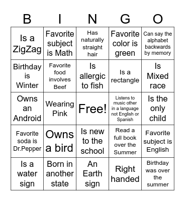 Social Bingo Card