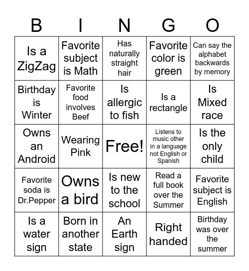 Social Bingo Card