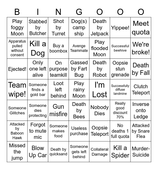 Lethal Company Bingo Card