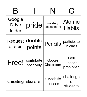 CCR Syllabus Bingo Card