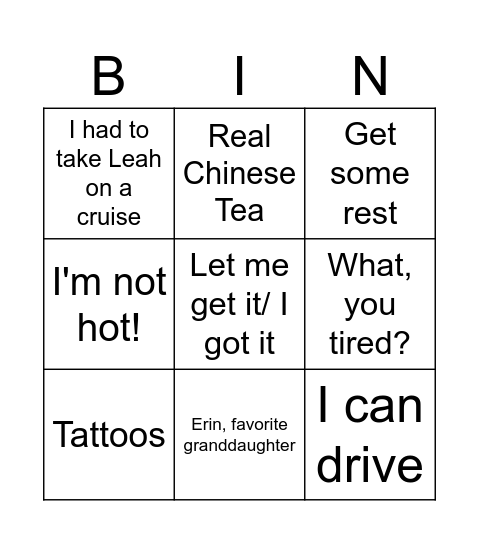 Grandpa Bingo Card