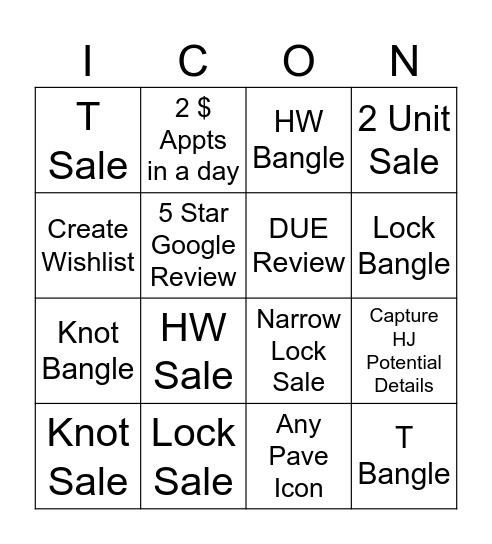 Icon Bingo Card