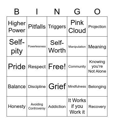 Recovery Bingo Card